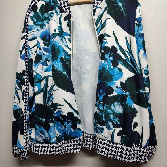 Ashley Steward Sport Jacket Women Size XL Blue Green Floral Full Zip Activewear - Picture 5 of 8